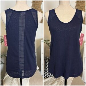 🪴$5/25🪴 NWT merona navy blue sleeveless knit tank top w sheer accents small